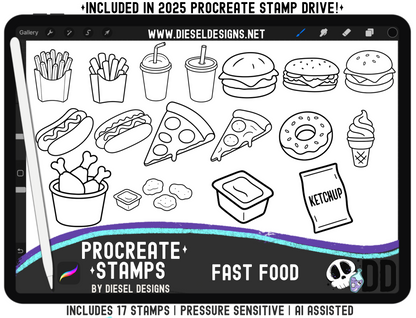 Fast Food Stamp Set | PROCREATE BRUSHES/STAMPS | Digital File Only