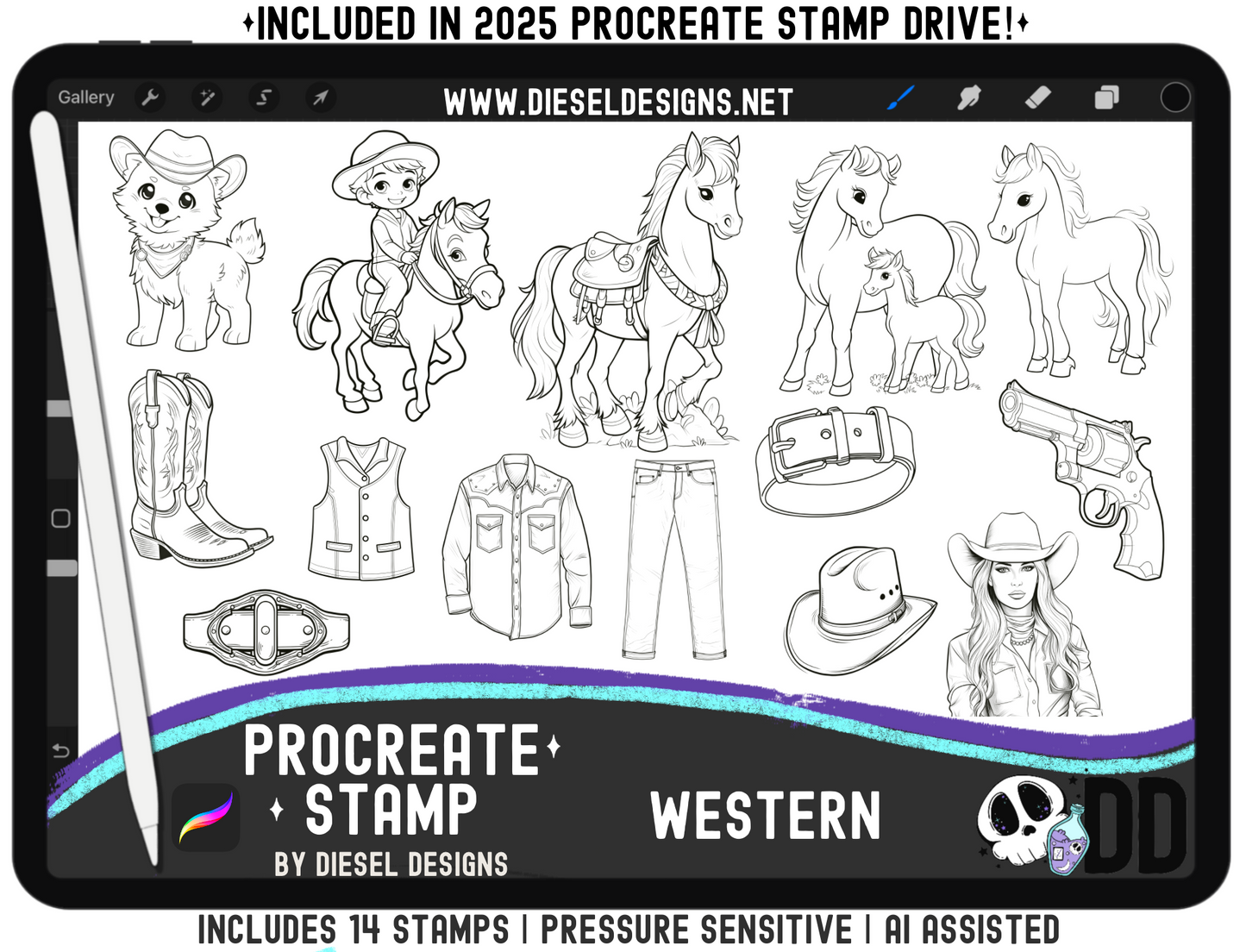 Western Stamp Set | PROCREATE BRUSHES/STAMPS | Digital File Only