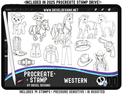 Western Stamp Set | PROCREATE BRUSHES/STAMPS | Digital File Only
