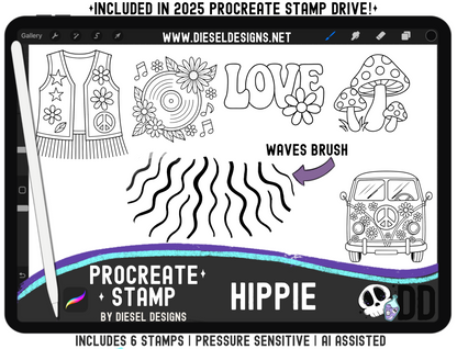 Hippie Stamp Set | PROCREATE BRUSHES/STAMPS | Digital File Only