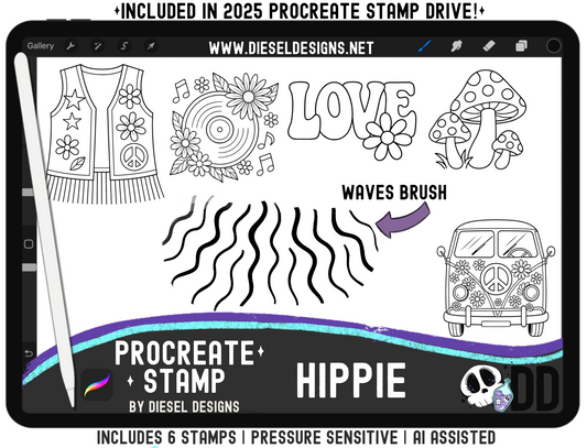 Hippie Stamp Set | PROCREATE BRUSHES/STAMPS | Digital File Only