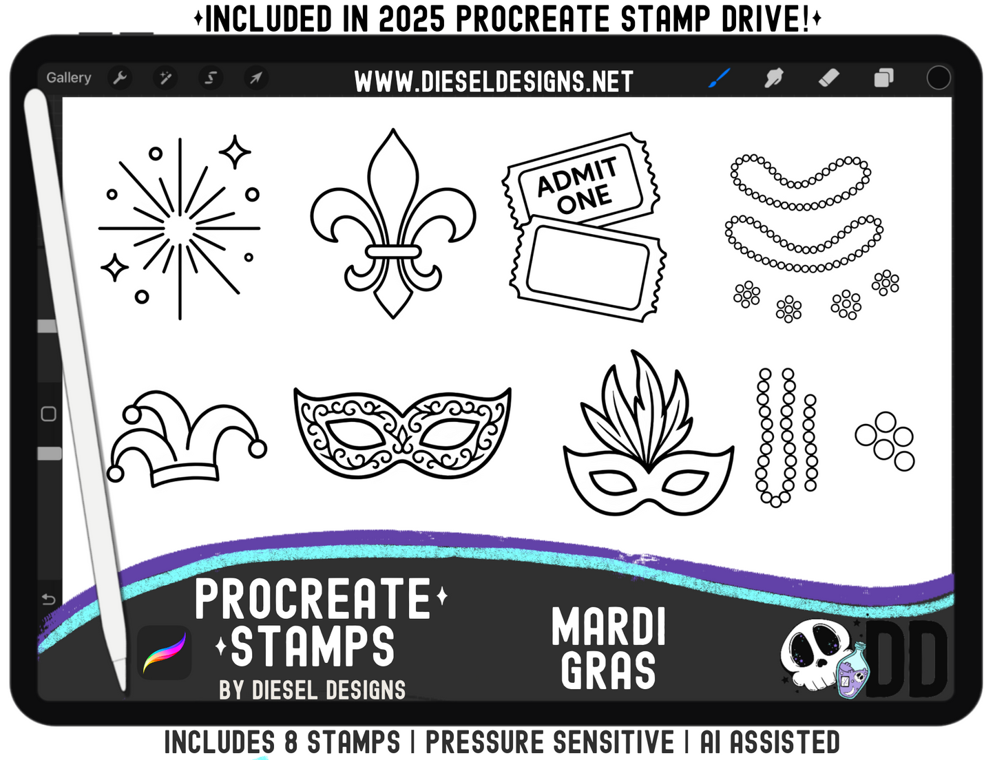 Mardi Gras Stamp Set | PROCREATE BRUSHES/STAMPS | Digital File Only