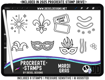 Mardi Gras Stamp Set | PROCREATE BRUSHES/STAMPS | Digital File Only