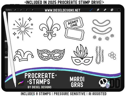 Mardi Gras Stamp Set | PROCREATE BRUSHES/STAMPS | Digital File Only
