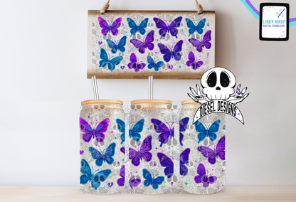 Neon Butterfly LIBBY WRAP | 300 DPI PNG | 16 oz Libby Wrap | Digital File Only