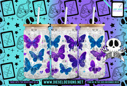 Neon Butterfly LIBBY WRAP | 300 DPI PNG | 16 oz Libby Wrap | Digital File Only