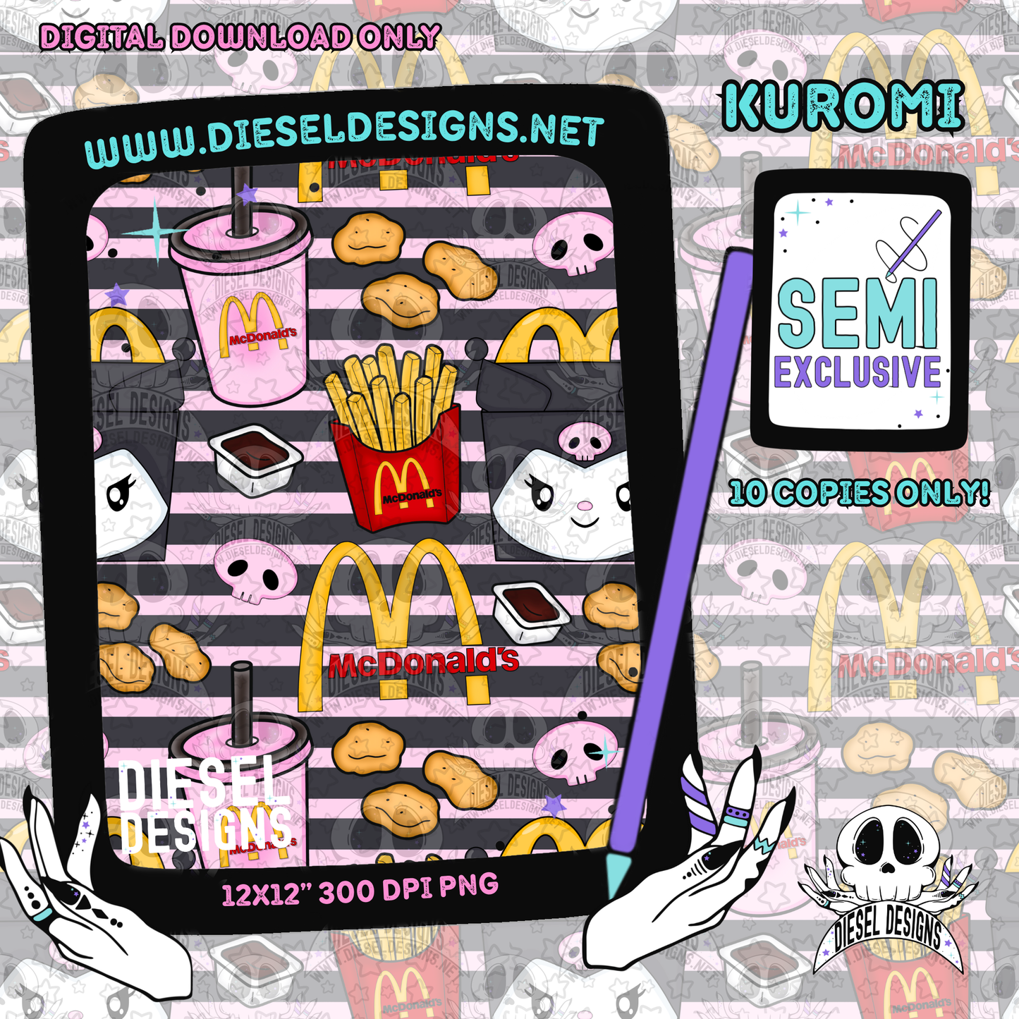 Kuromi SEMI-EXCLUSIVE | 300 DPI | Transparent PNG | Seamless  | Digital File Only | SEMI-EXCLUSIVE design