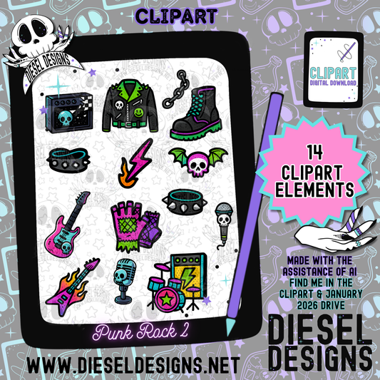 Punk Rock V2 Clipart & Elements Set of 14 | 300 DPI | Transparent PNG | Clipart & Elements |