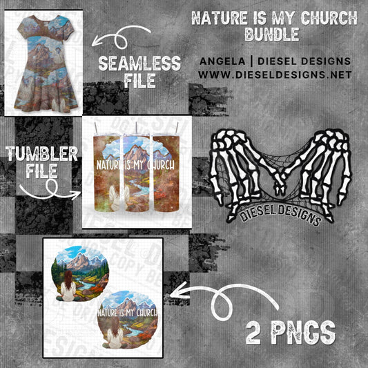 Nature is my Church | 300 DPI | 2 PNG, 1 Seamless & 1 Tumbler Wrap