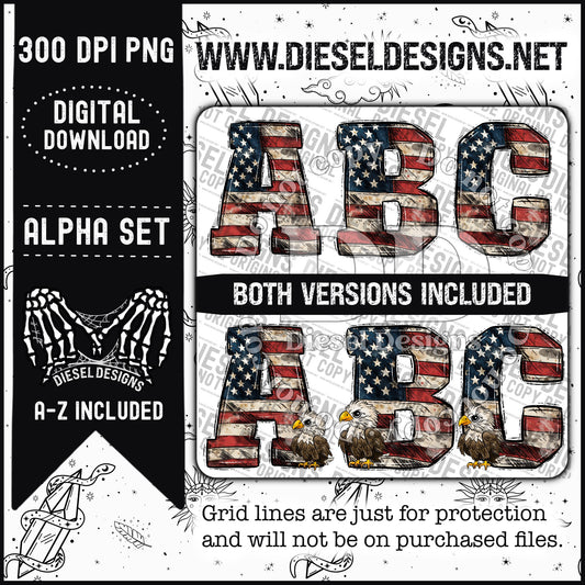 Patriotic Alpha Set | 300 DPI | Transparent PNG | Alpha Set | A-Z Included |