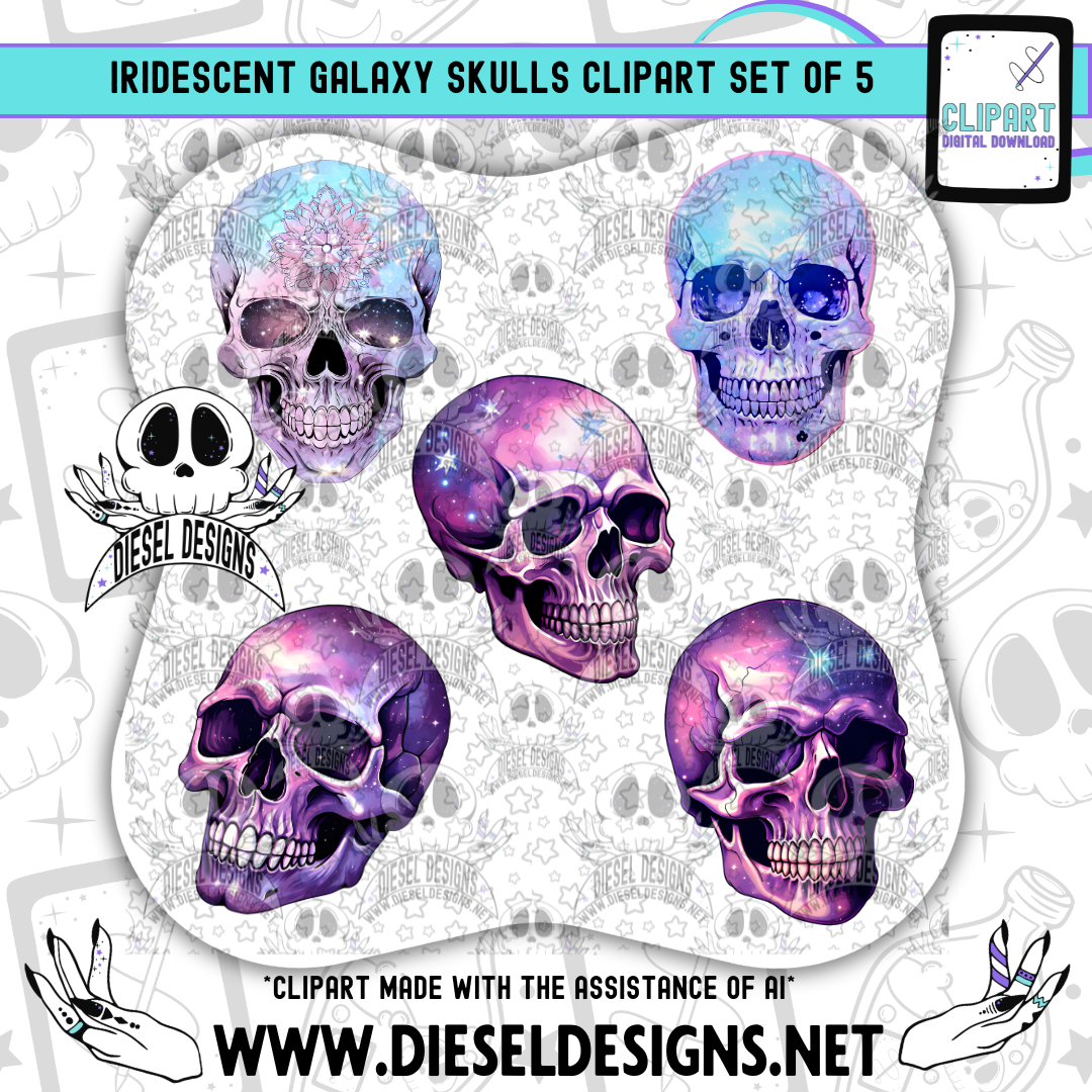 Iridescent Galaxy Skulls Clipart & Elements Set | 300 DPI | Transparent PNG | Clipart & Elements |