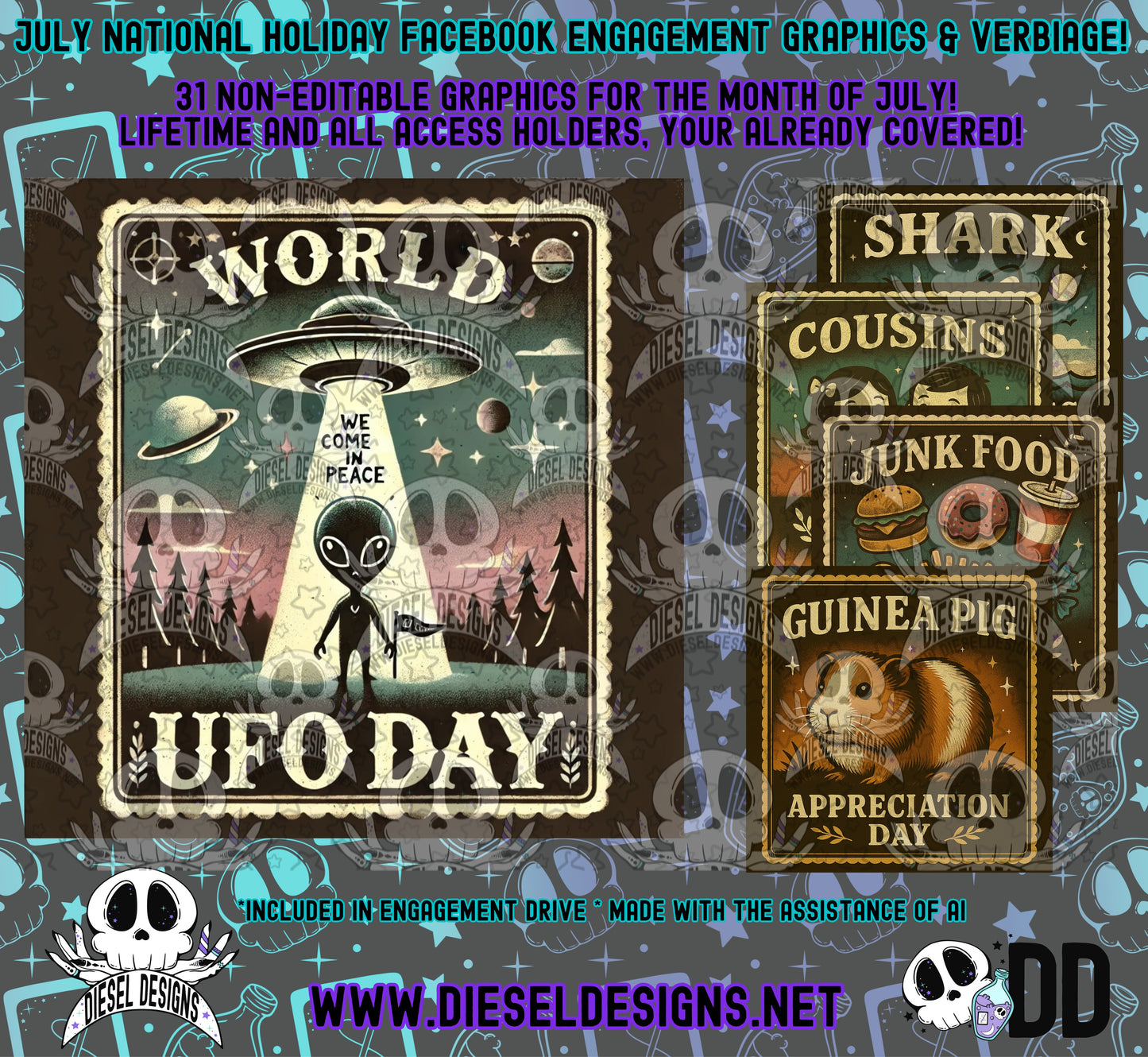 July National Holiday Social Media Graphics & Verbiage | PNG | Facebook | Instagram