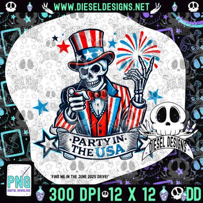 Party In The USA Skellie PNG  | 300 DPI | Transparent PNG | Digital File Only