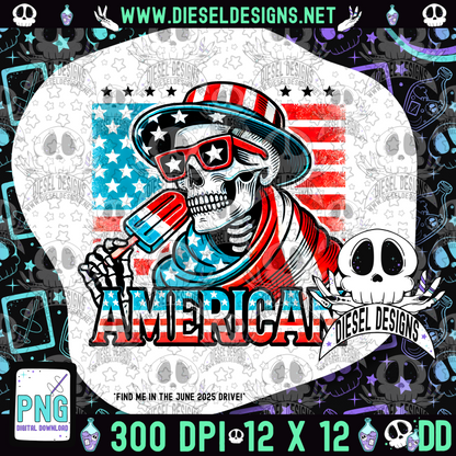 American Skellie With Hat PNG  | 300 DPI | Transparent PNG | Digital File Only
