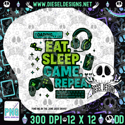 Eat Sleep Game Repeat PNG  | 300 DPI | Transparent PNG | Digital File Only