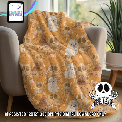 Kitty Ghosts Seamless | Seamless File | 300 DPI | 12" x 12" | Digital File only