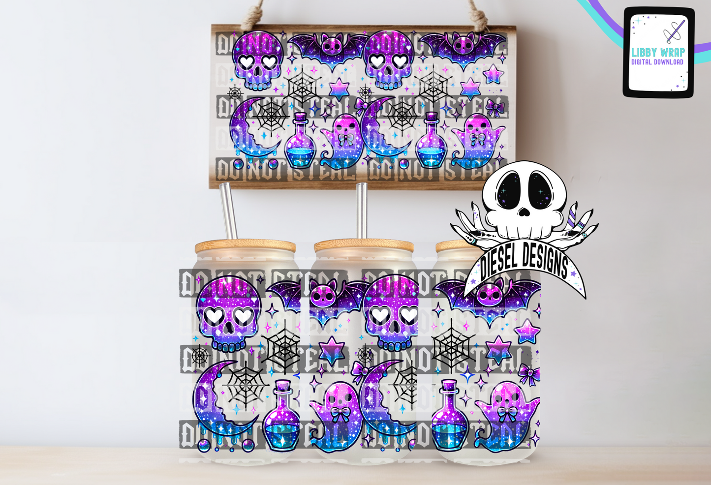 Spooky Brights LIBBY WRAP | 300 DPI PNG | 16 oz Libby Wrap | Digital File Only