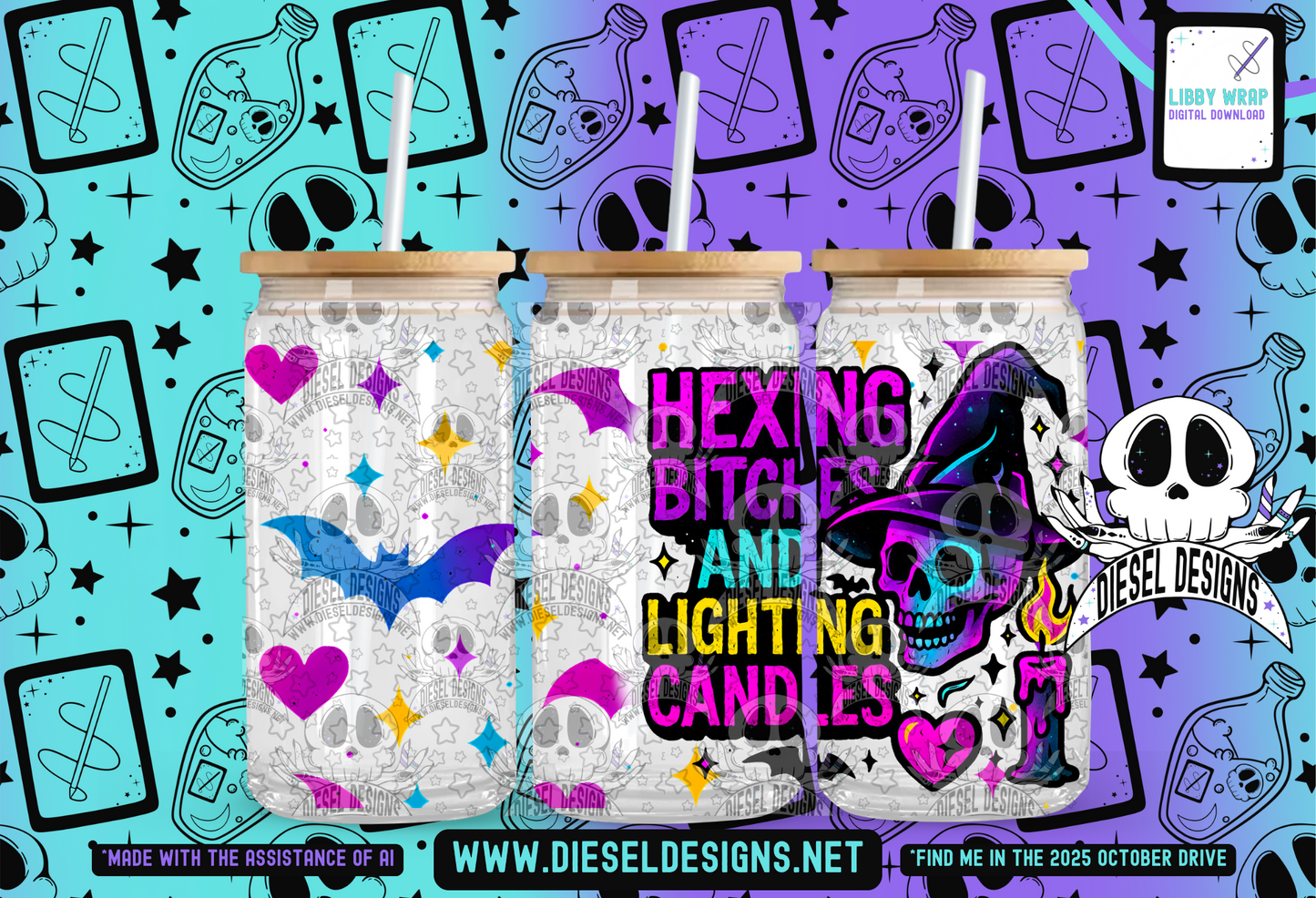 Hexing Bitches And Lighting Candles LIBBY WRAP | 300 DPI PNG | 16 oz Libby Wrap | Digital File Only