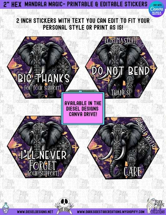 Mandala Magic 2 inch Hex Stickers | Canva Template | Small Business Stickers | Printable | Editable In Canva