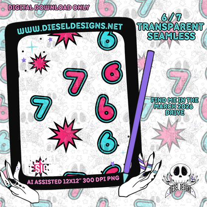 6 7 Transparent Seamless | Seamless File | 300 DPI | 12" x 12" | Digital File only