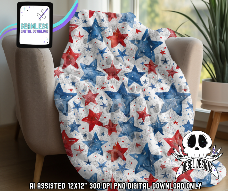 RWB Stars Seamless | Seamless File | 300 DPI | 12" x 12" | Digital File only