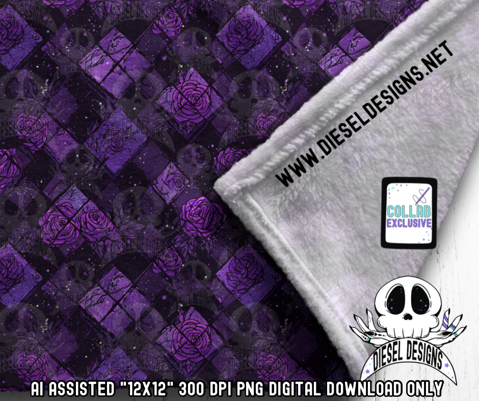 Stained Glass Roses Seamless | Seamless File | 300 DPI | 12" x 12" | Digital File only