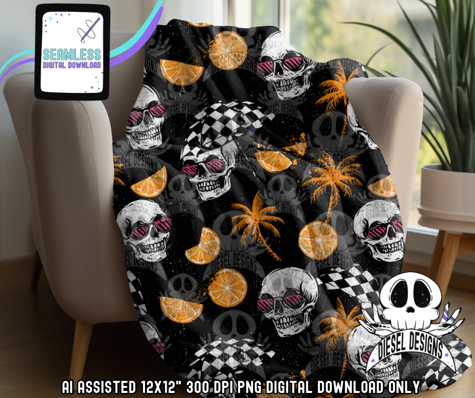 Summer Skull Seamless | Seamless File | 300 DPI | 12" x 12" | Digital File only