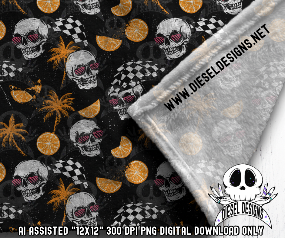 Summer Skull Seamless | Seamless File | 300 DPI | 12" x 12" | Digital File only