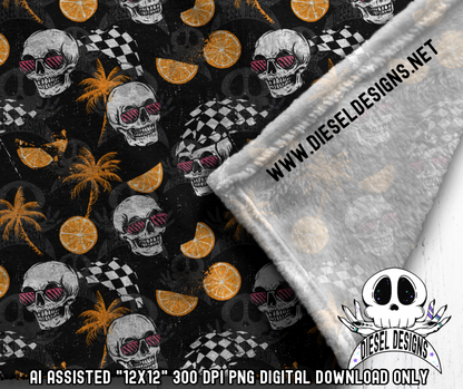 Summer Skull Seamless | Seamless File | 300 DPI | 12" x 12" | Digital File only