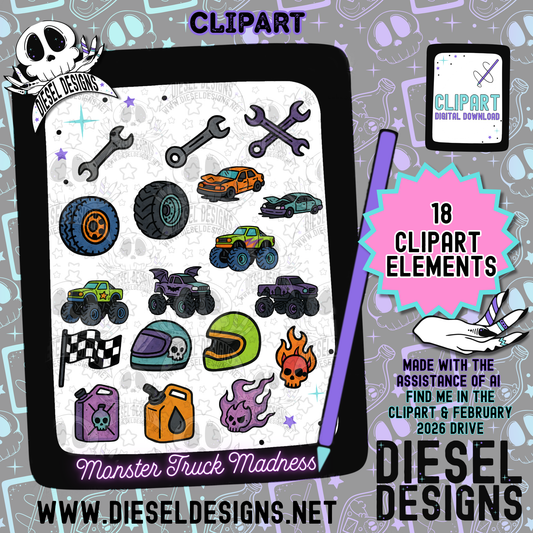 Monster Truck Madness Clipart & Elements Set | 300 DPI | Transparent PNG | Clipart & Elements |