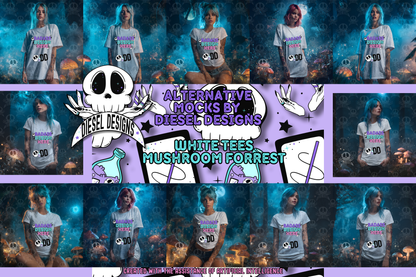 White T-shirt Mushroom Forrest Mock Up Bundle | AI Assisted Mock UP | PNG | Bundle