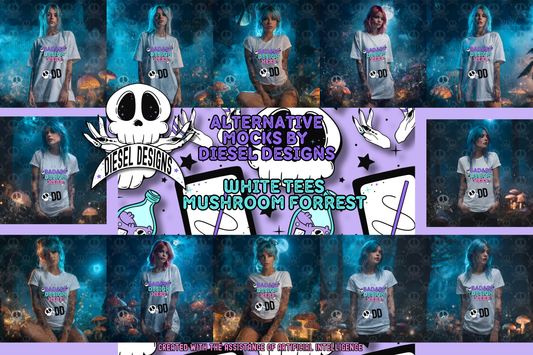 White T-shirt Mushroom Forrest Mock Up Bundle | AI Assisted Mock UP | PNG | Bundle