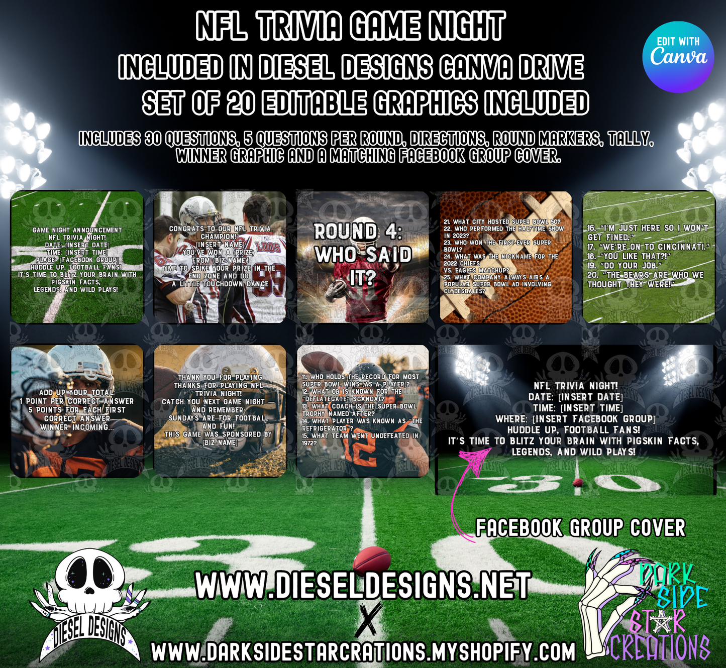 NFL Trivia Game | Canva Template | Fully Editable | Facebook | Engagement