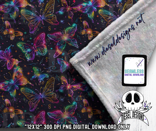 Neon Butterflies Seamless | Seamless File | 300 DPI | 12" x 12" | Digital File only