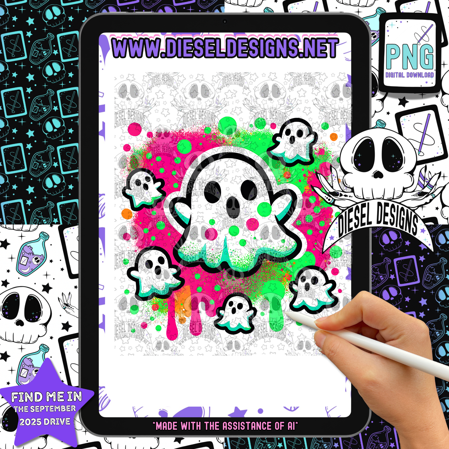 Neon Ghosts PNG  | 300 DPI | Transparent PNG | Digital File Only