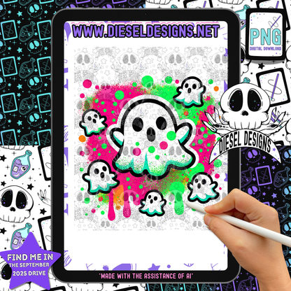 Neon Ghosts PNG  | 300 DPI | Transparent PNG | Digital File Only