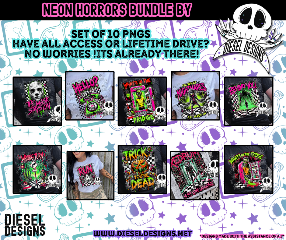 Neon Horror Bundle  | 300 DPI | Transparent PNG | Digital File Only | Bundle