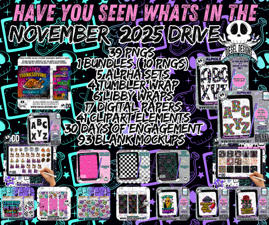 November 2025 Monthly Google Drives | 300 DPI | Transparent PNG | Seamless | Tumbler Wraps | Clipart