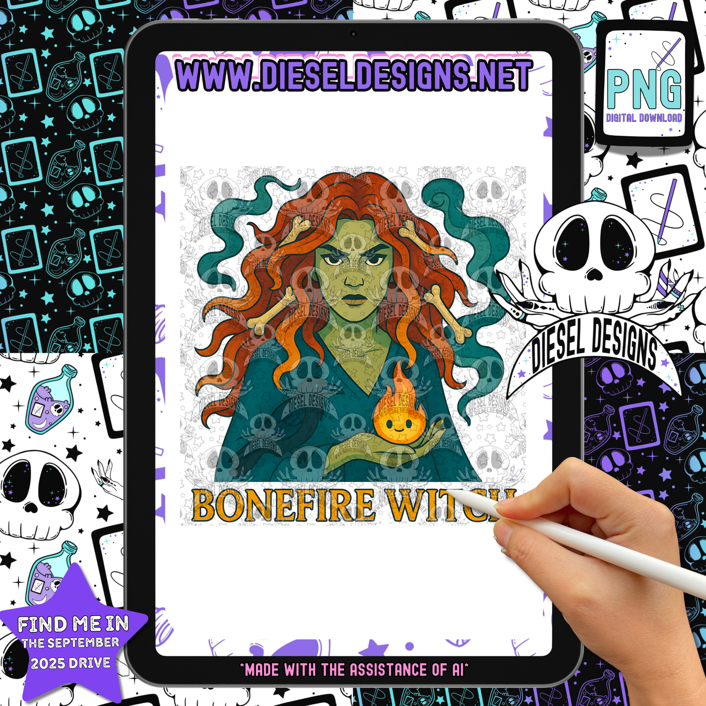 Bonefire Witch PNG  | 300 DPI | Transparent PNG | Digital File Only