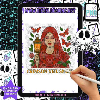 Crimson Veil Spirit PNG  | 300 DPI | Transparent PNG | Digital File Only