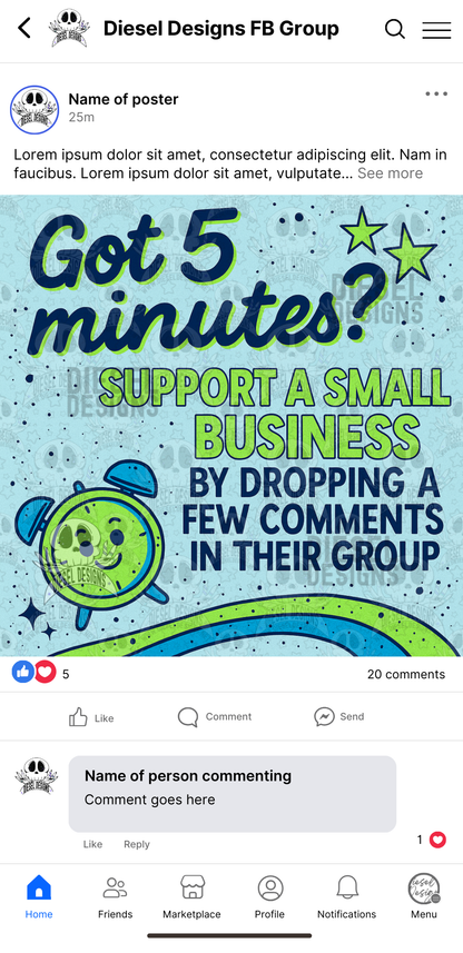 Got 5 Minutes? Blue  | Digital Engagement Graphic for Small Business Owners & Facebook Groups