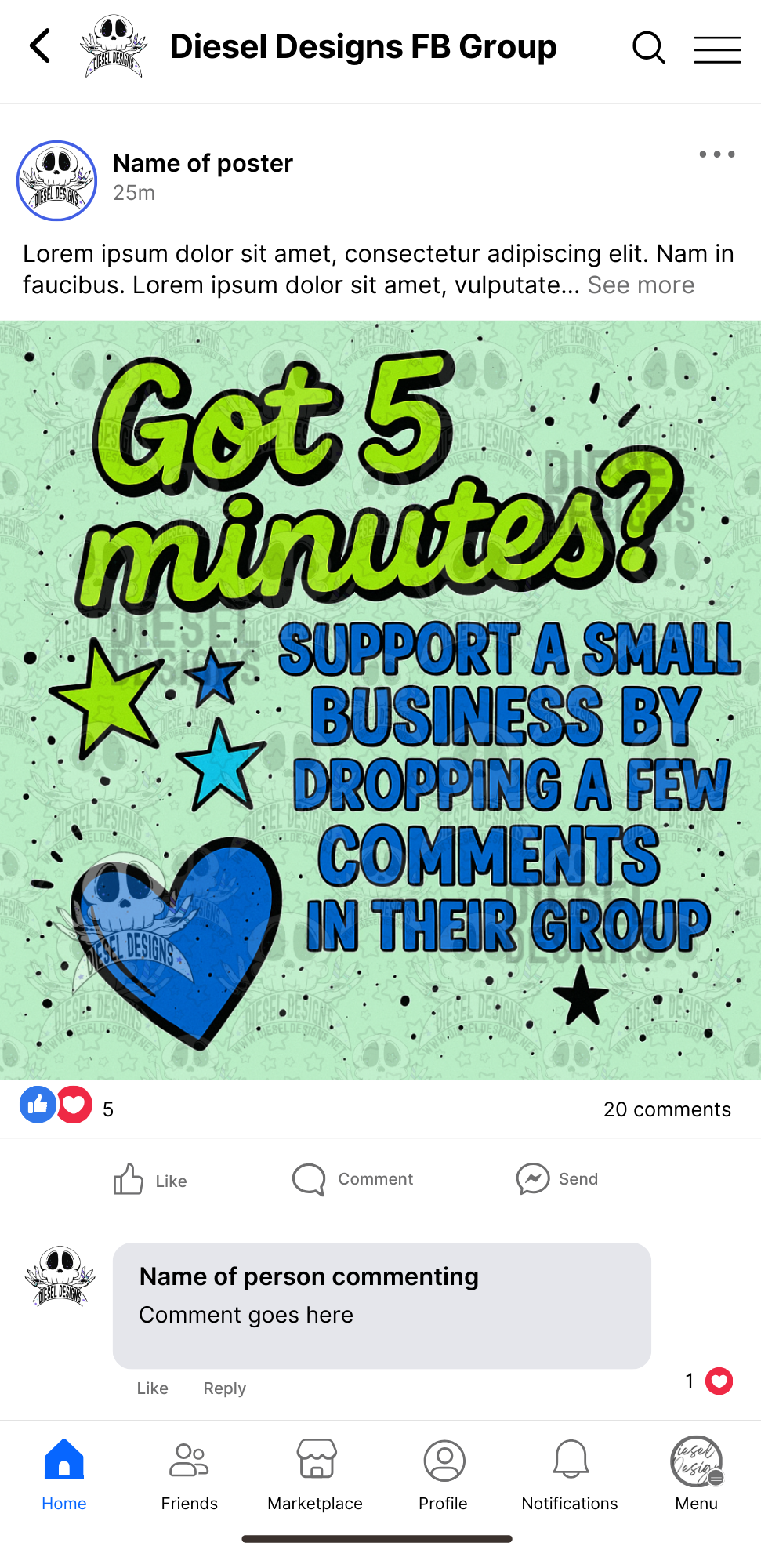 Got 5 Minutes? Blue And Green 2 | Digital Engagement Graphic for Small Business Owners & Facebook Groups