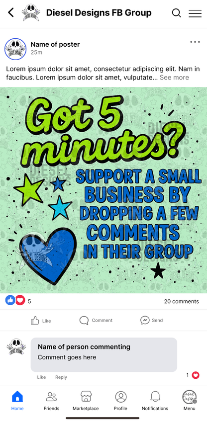 Got 5 Minutes? Blue And Green 2 | Digital Engagement Graphic for Small Business Owners & Facebook Groups