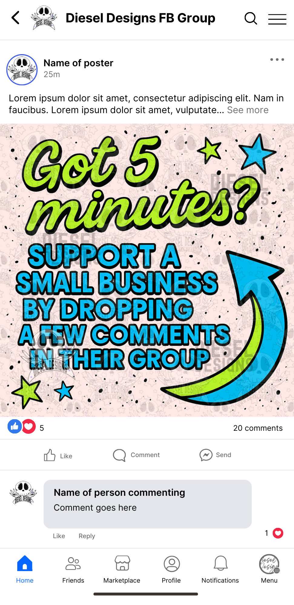 Got 5 Minutes? Blue And Green | Digital Engagement Graphic for Small Business Owners & Facebook Groups