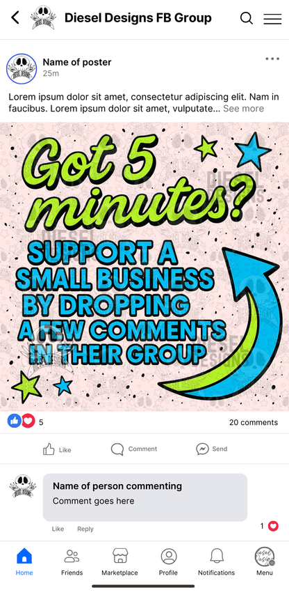 Got 5 Minutes? Blue And Green | Digital Engagement Graphic for Small Business Owners & Facebook Groups