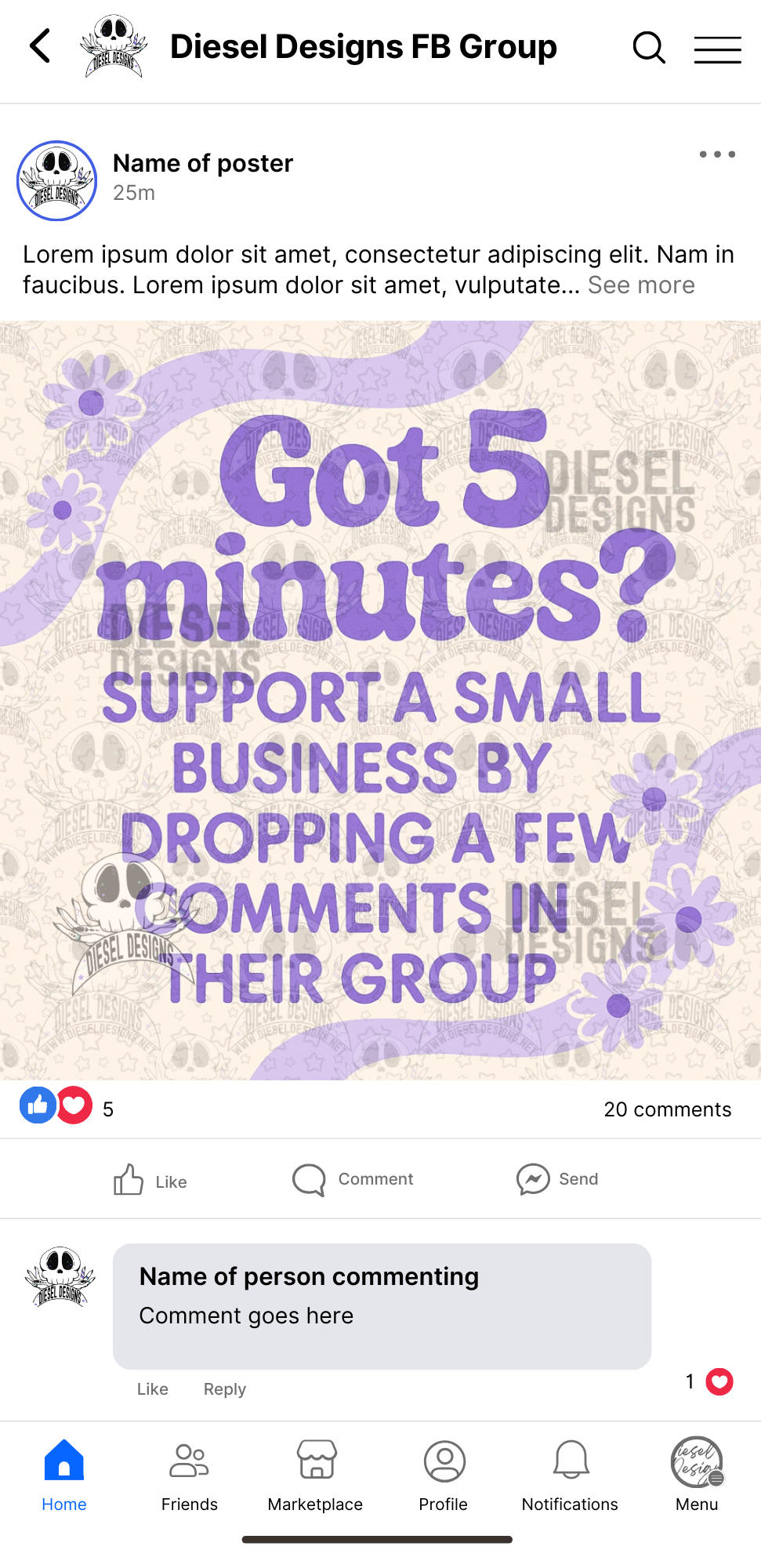 Got 5 Minutes? Purple | Digital Engagement Graphic for Small Business Owners & Facebook Groups