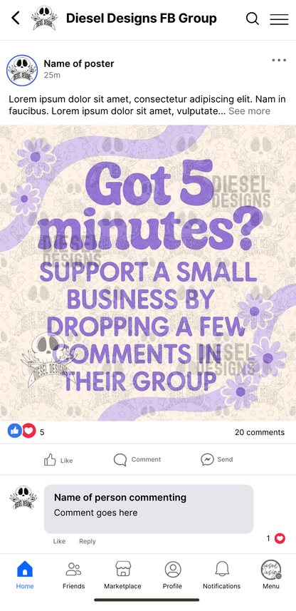 Got 5 Minutes? Purple | Digital Engagement Graphic for Small Business Owners & Facebook Groups