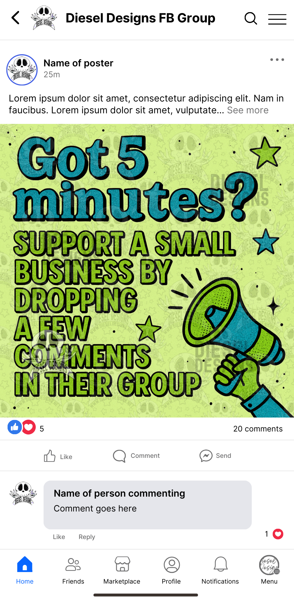 Got 5 Minutes? Green | Digital Engagement Graphic for Small Business Owners & Facebook Groups