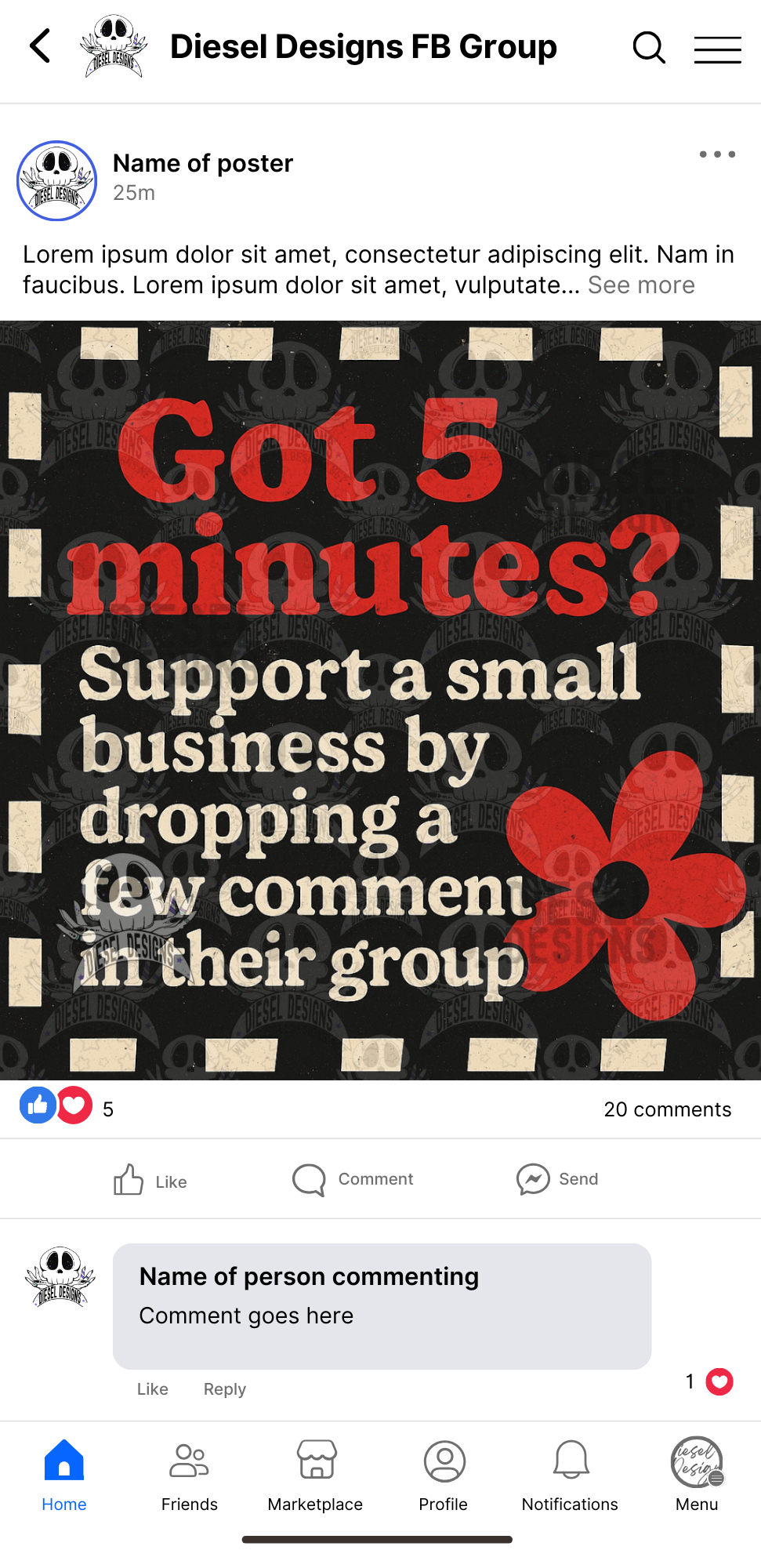 Got 5 Minutes? Checkered Flower | Digital Engagement Graphic for Small Business Owners & Facebook Groups