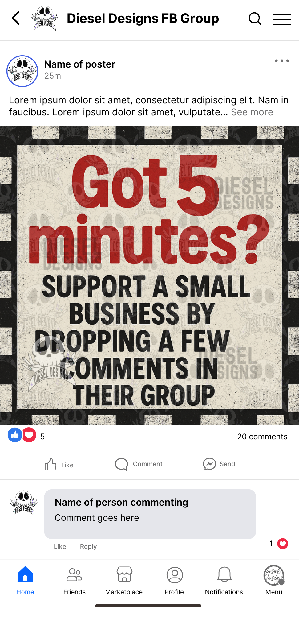 Got 5 Minutes? Checkered | Digital Engagement Graphic for Small Business Owners & Facebook Groups